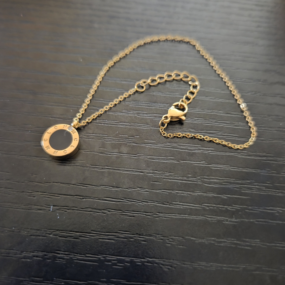 18K Gold Plated Stainless Steel  Inlaid Two Stone Circular Pendant Bracelet